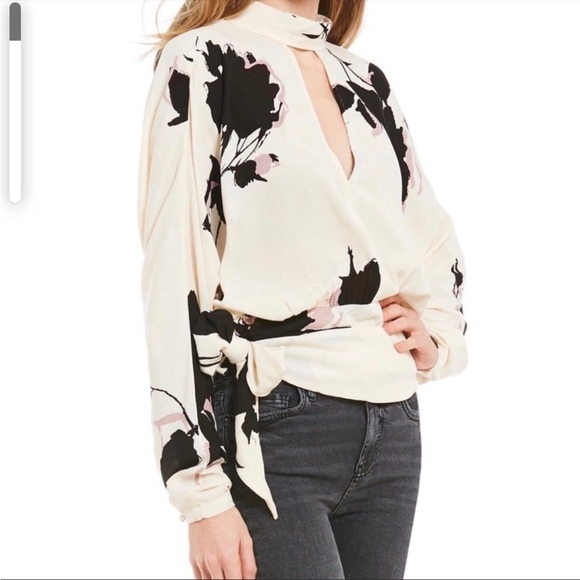 Free People Tops - Free People S Say You Love Me Halter Cream Black Rose Key Hole Back Blouse